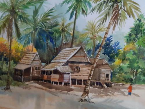 32.2 Malay Kampong in the 60's by Soh Siew Huay $800